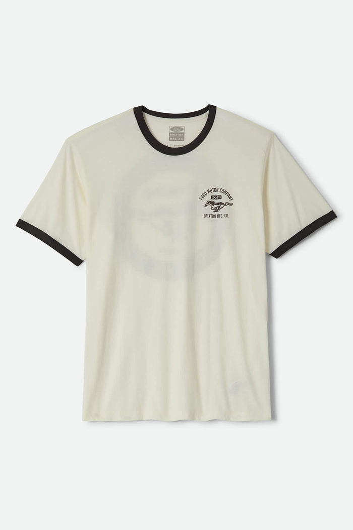 Men's Ford Mustang Ringer T-Shirt in the color Wimbledone White/Burnt Rubber - Front Product Laydown Image