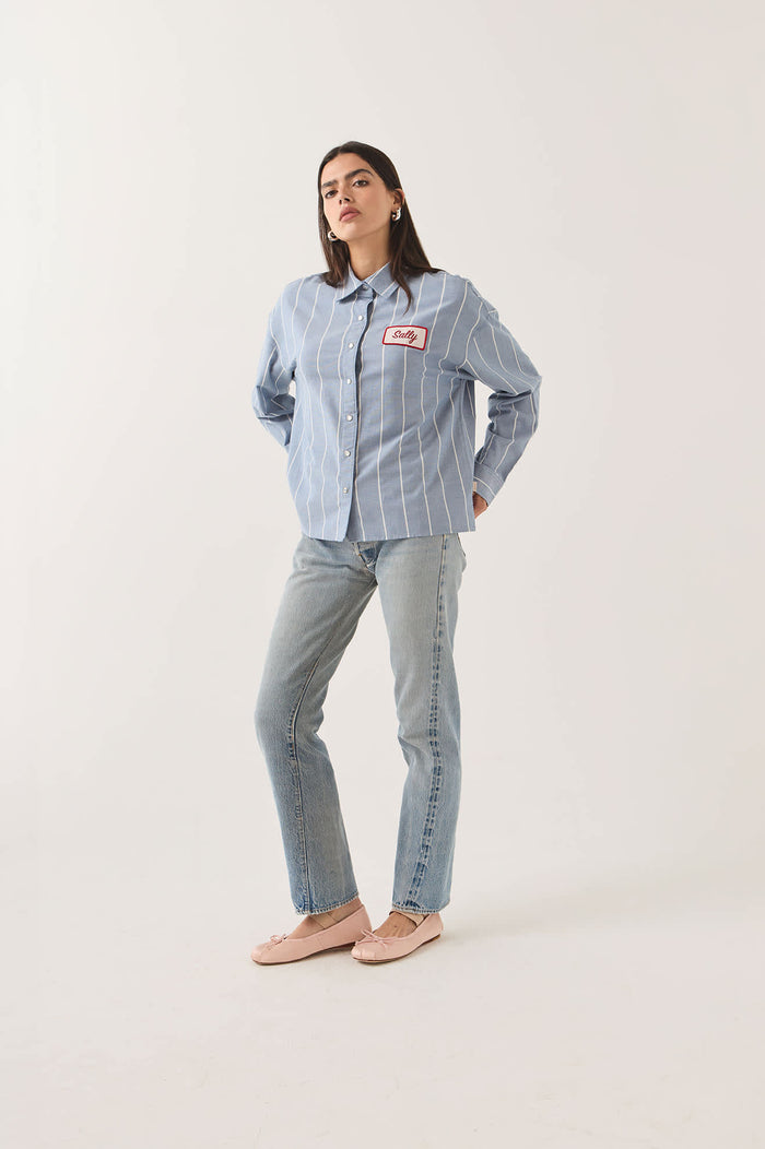 Women's Ford Mustang Sally Shirt in the color Blue Chambray/Stripe - Women's Side View