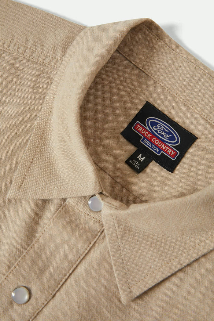 Men's Ford S/S Western Shirt in the color Khaki - Additional Laydown image