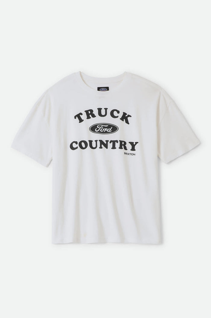 Women's Ford Truck Country Oversized Boyfriend T-Shirt in the color Wimbledon White - Front Product View