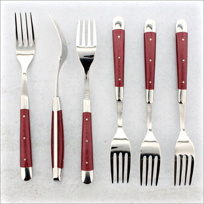 Forge de Laguiole Forks - Burgundy Shiny Finish, Set of 6 - Handcrafted by Forge de Laguiole