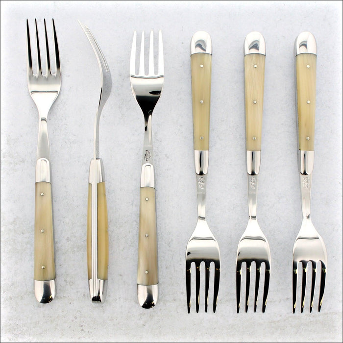 Forge de Laguiole Forks Horn Tip Handle, Set of 6 - Handcrafted by Forge de Laguiole