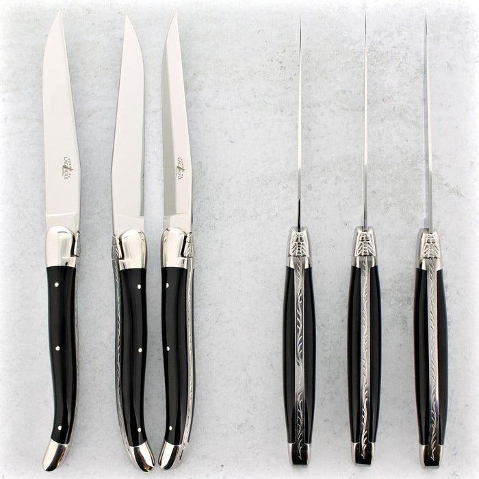 Forge de Laguiole Steak Knives - Black Acrylic, Set of 6 - Handcrafted by Forge de Laguiole