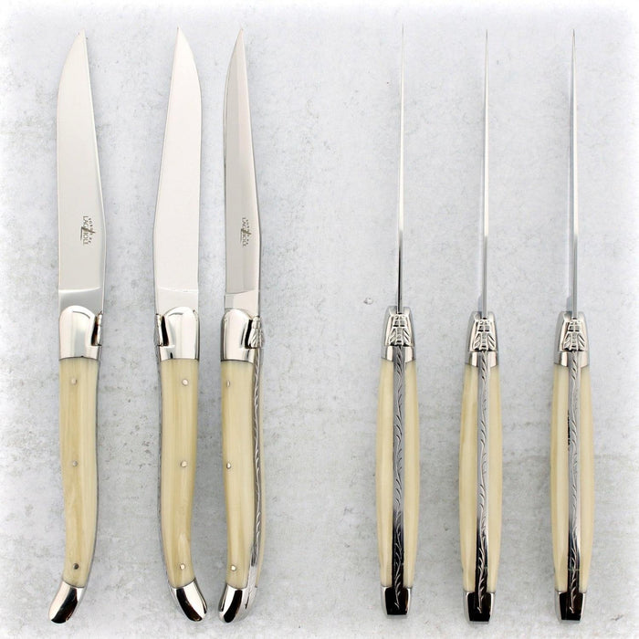 Forge de Laguiole Steak Knives - Opalescence, Set of 6 Shiny Stainless - Handcrafted by Forge de Laguiole