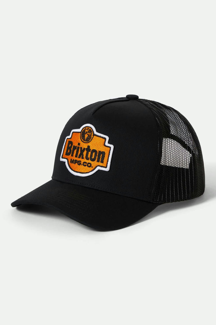 Unisex Genuine Quality Netplus Trucker Hat in the color Black/Black - Front Product View