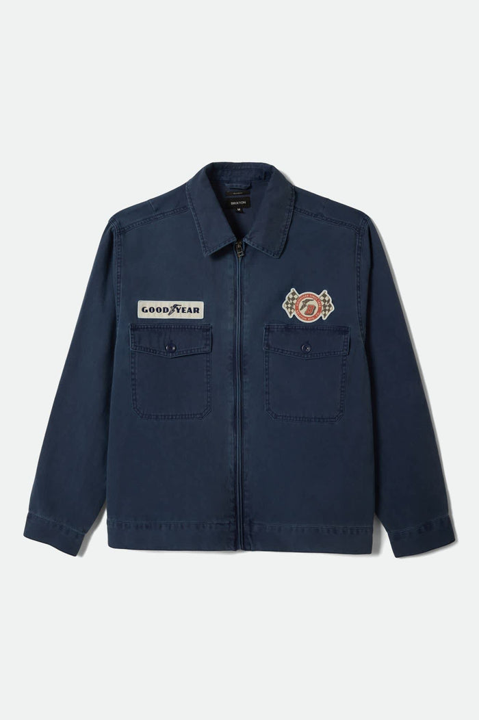 Men's Goodyear Trademark Lightweight Coaches Jacket in the color Washed Navy - Front Product View