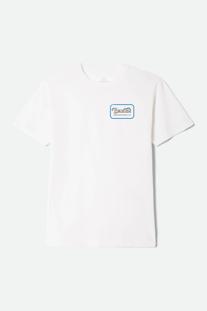 Men's Grade Short Sleeve Standard T-Shirt in the color White/Washed Black/Medium Blue - Front Product Laydown Image