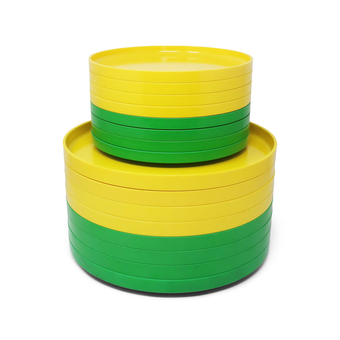Green and Yellow Massimo Vignelli for Heller Plates - Set of 16
