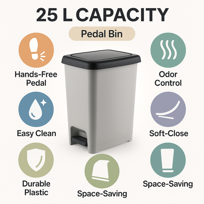 Pedal Trash Bin Plastic Dunya arabic features infographic