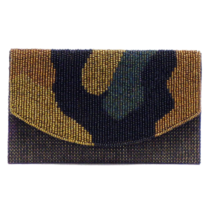 Handbag Gold Green Black Camo Beads w/ Chain Strap - Wilson Lee