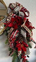 Harlequin, Leopard, and Plaid Red Poinsettia Swag