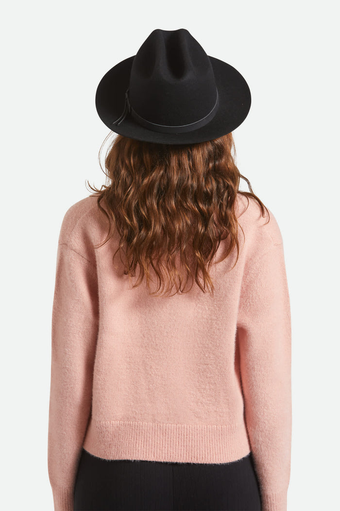 Unisex Hitch Ranch Fedora in the color Black/Black - Women's Back View