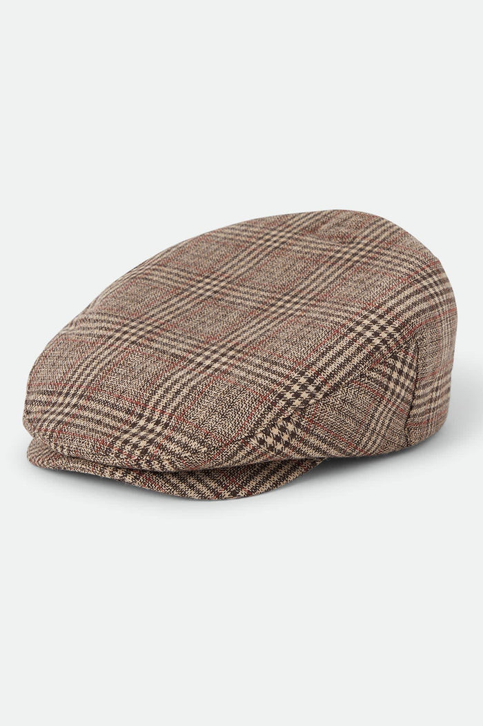 Unisex Hooligan Flat Cap in the color Brown/Tan/Red Plaid - Front Product Laydown Image