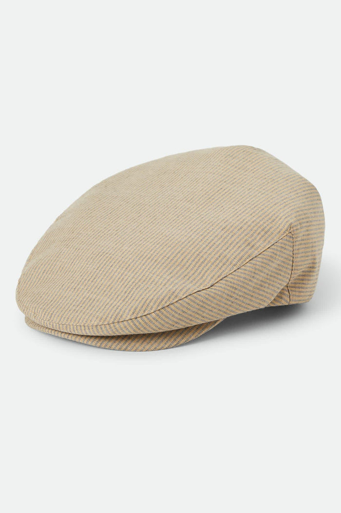 Unisex Hooligan Flat Cap in the color Khaki Stripe/Washed Black - Front Product Laydown Image