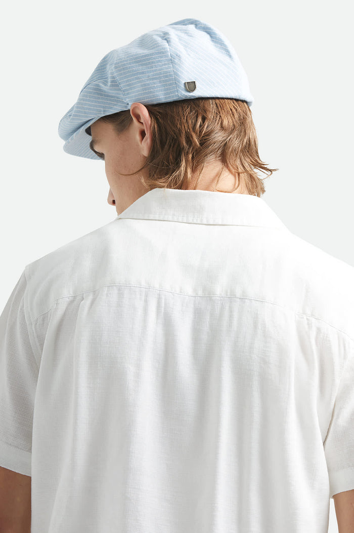 Unisex Hooligan Flat Cap in the color Light Blue/White - Men's Back View