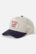 Unisex Hubal NetPlus Trucker Hat in the color Off White/Midnight Blue - Front Product View