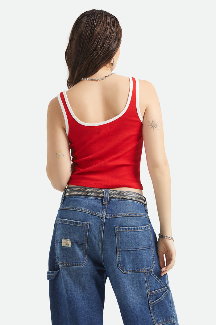 Women's I'm With The Band Ringer A-Tank in the color Adrenaline Rush - Women's Back View