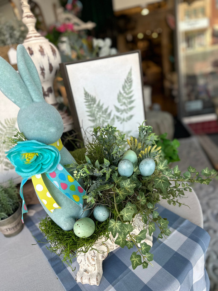 Light Blue  Bunny Arrangement with Speckled Eggs