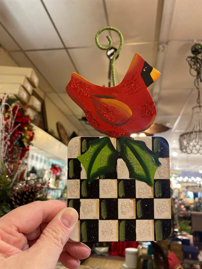 Red Cardinal Christmas Metal Ornaments Set of 2