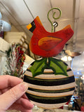 Red Cardinal Christmas Metal Ornaments Set of 2