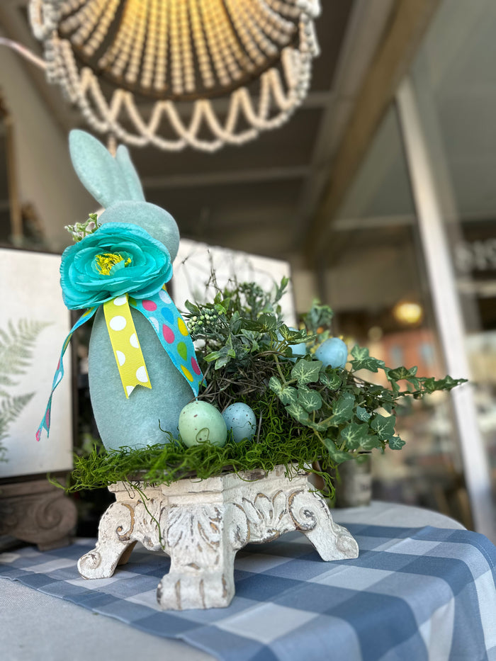 Light Blue  Bunny Arrangement with Speckled Eggs