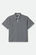 Men's Journey Lightweight 1/2 Zip Cropped Short Sleeve Shirt in the color Navy/White Stripe - Front Product View
