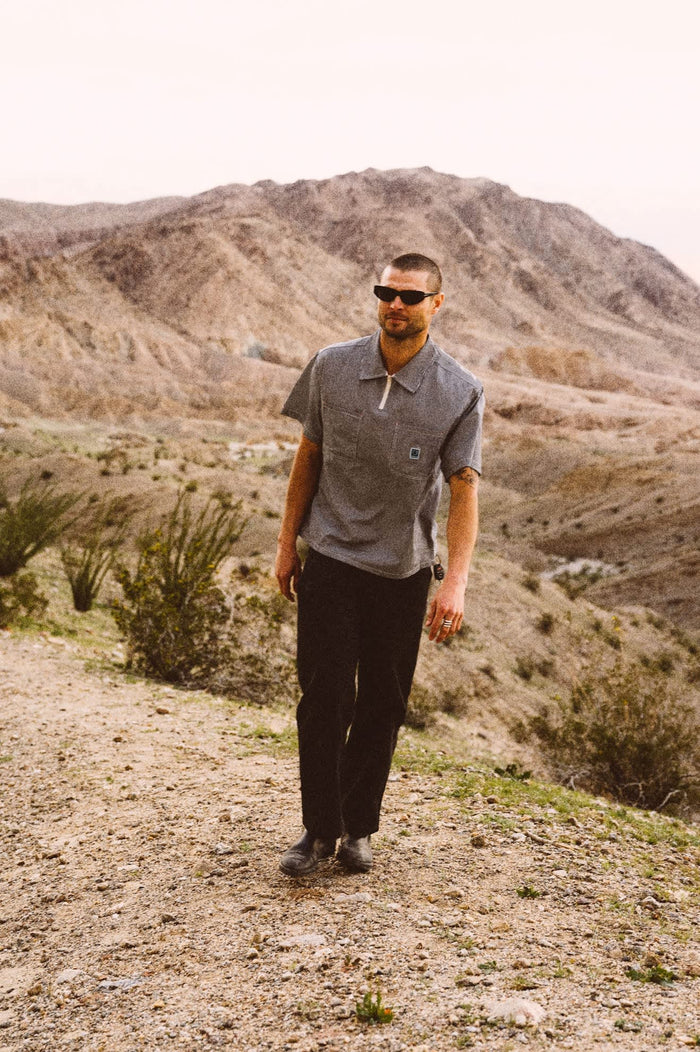 Men's Journey Lightweight 1/2 Zip Cropped Short Sleeve Shirt in the color Navy/White Stripe - Men's Lifestyle image