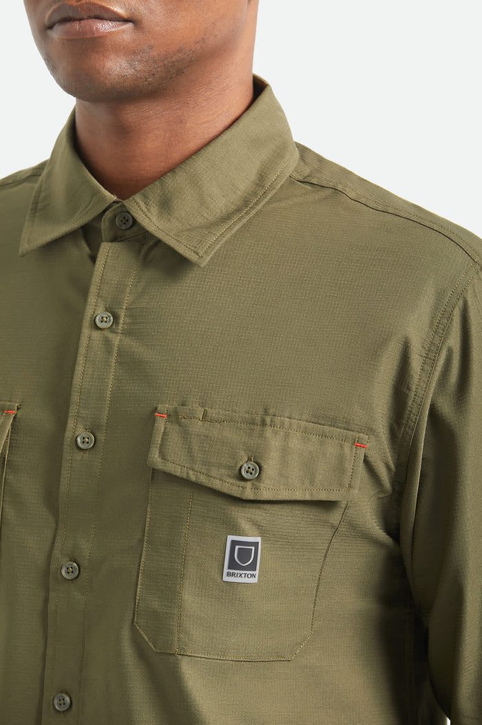 Men's Journey Lightweight Long Sleeve Shirt in the color Dark Olive - Additional Fit image