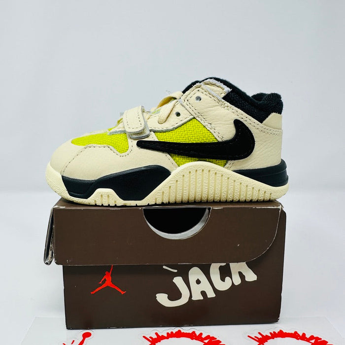 Jordan Jumpman Jack TR Travis Scott Bright Cactus toddler shoe with box and extra laces, 2025 edition.