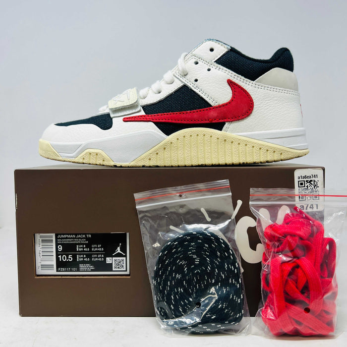 Jordan Jumpman Jack TR Travis Scott University Red sneaker with box and extra laces in red and black