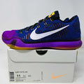 Nike Kobe 10 Elite Low basketball shoe in blue and purple with white Nike swoosh on box