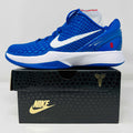 Nike Kobe 6 Dodgers GS blue basketball sneaker for youth on Nike box with white swoosh and red detailing