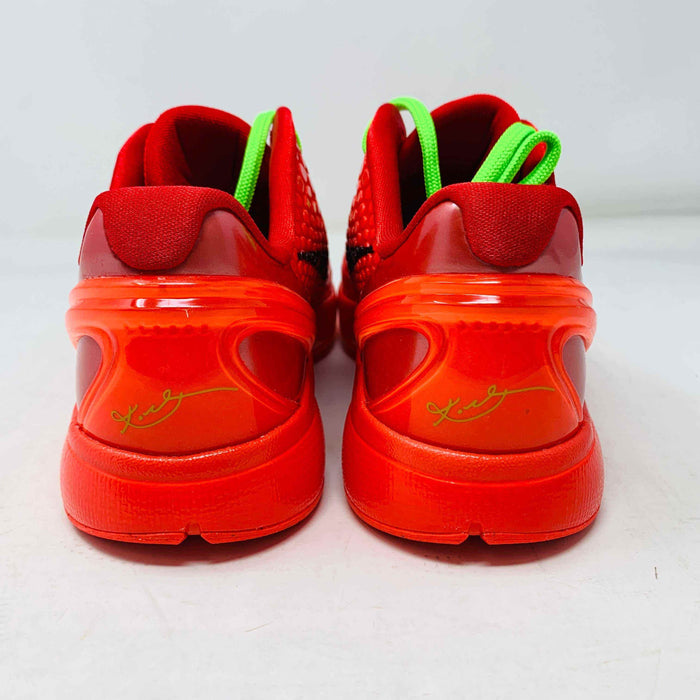 Nike Kobe 6 Protro Reverse Grinch GS basketball shoes, vibrant green and black colorway, Grinch-inspired design, rear view with signature detailing.