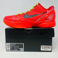 Nike Kobe 6 Protro Reverse Grinch sneakers, red with black swoosh, on box, 2023 model.