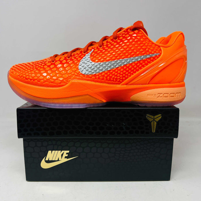 Nike Kobe 6 Protro Total Orange basketball shoe on black Nike box, brand new 2025 model