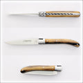 Laguiole Le Pocket Classic Royal Ebony Handle, top-down view of open knife with wood handle. Handcrafted details, 100% Made in France.