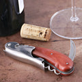Laguiole Magnum Rosewood Corkscrew, close-up of rosewood handle and stainless steel body with foil cutter.