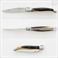 Laguiole Traditional 12 cm Knife Royal Ebony, top, side, and closed views. Handcrafted details, 100% Made in France.
