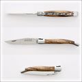 Laguiole Traditional 12 cm Knife Walnut, top-down view of open blade and closed handle. Handcrafted details, 100% Made in France.