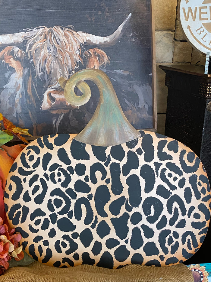 Large Metal Leopard Pumpkin with easel and stake