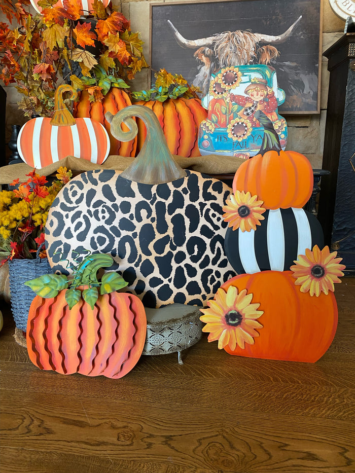 Large Metal Leopard Pumpkin with easel and stake