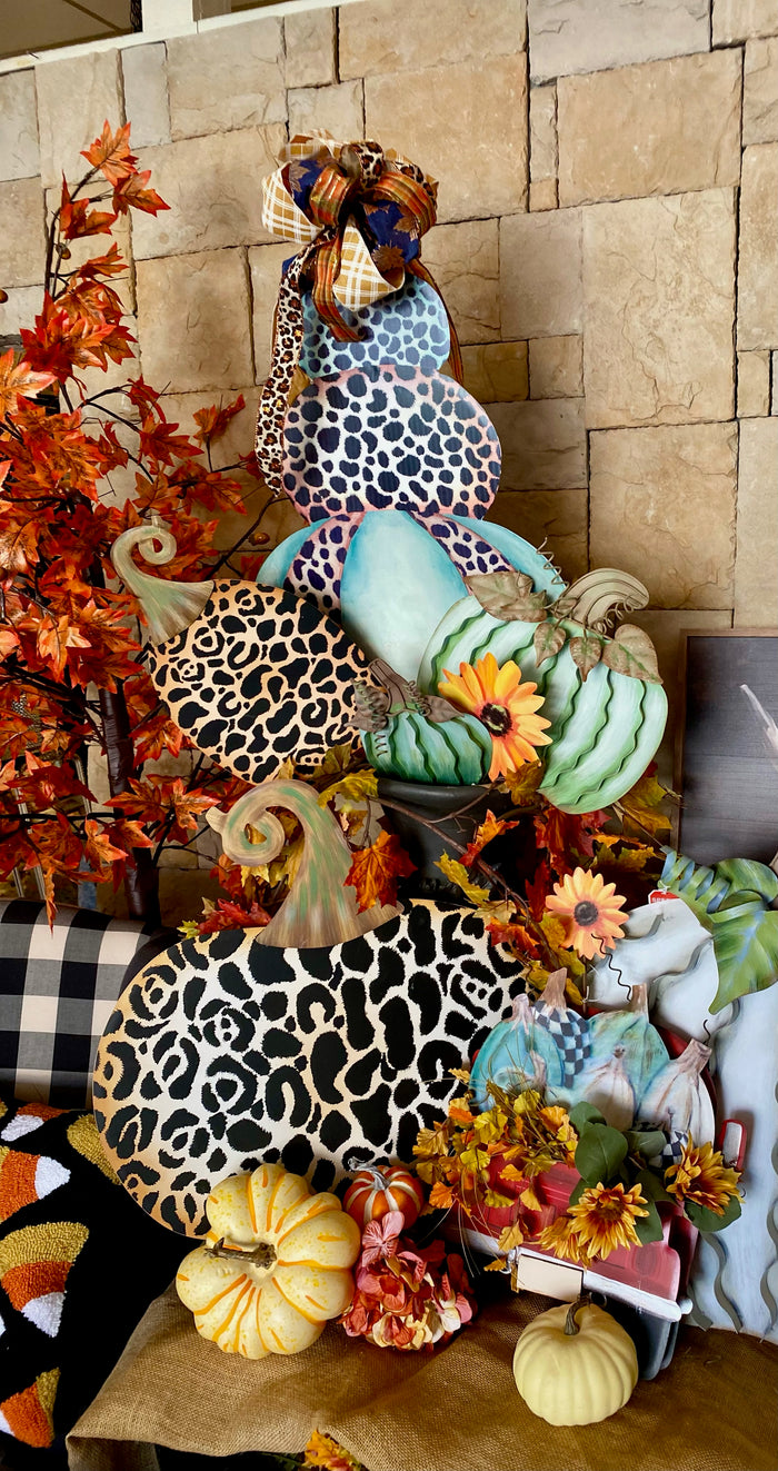 Large Metal Leopard Pumpkin with easel and stake