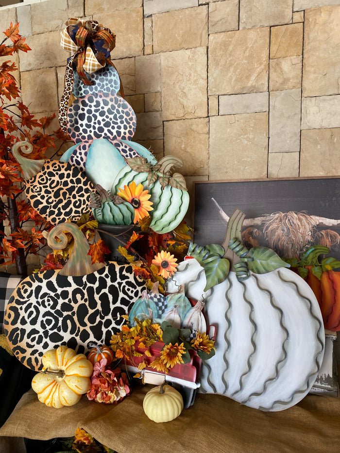 Large Metal Leopard Pumpkin with easel and stake
