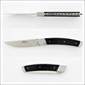 Le Thiers Nature 11 cm Pocket Knife Ebony. Top-down view of the open knife and closed knife. Handcrafted details, 100% Made in France.
