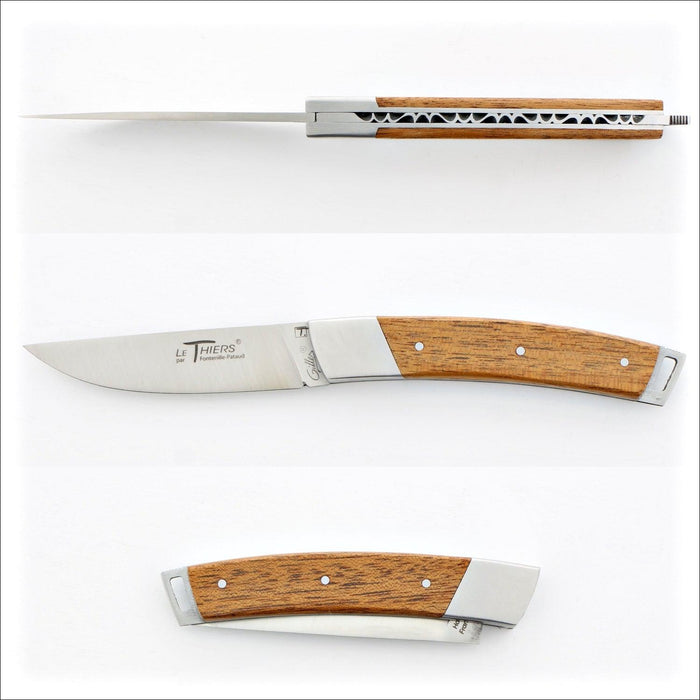 Le Thiers® Pocket Mahogany Handle, top-down view. Handcrafted details, 100% Made in France.