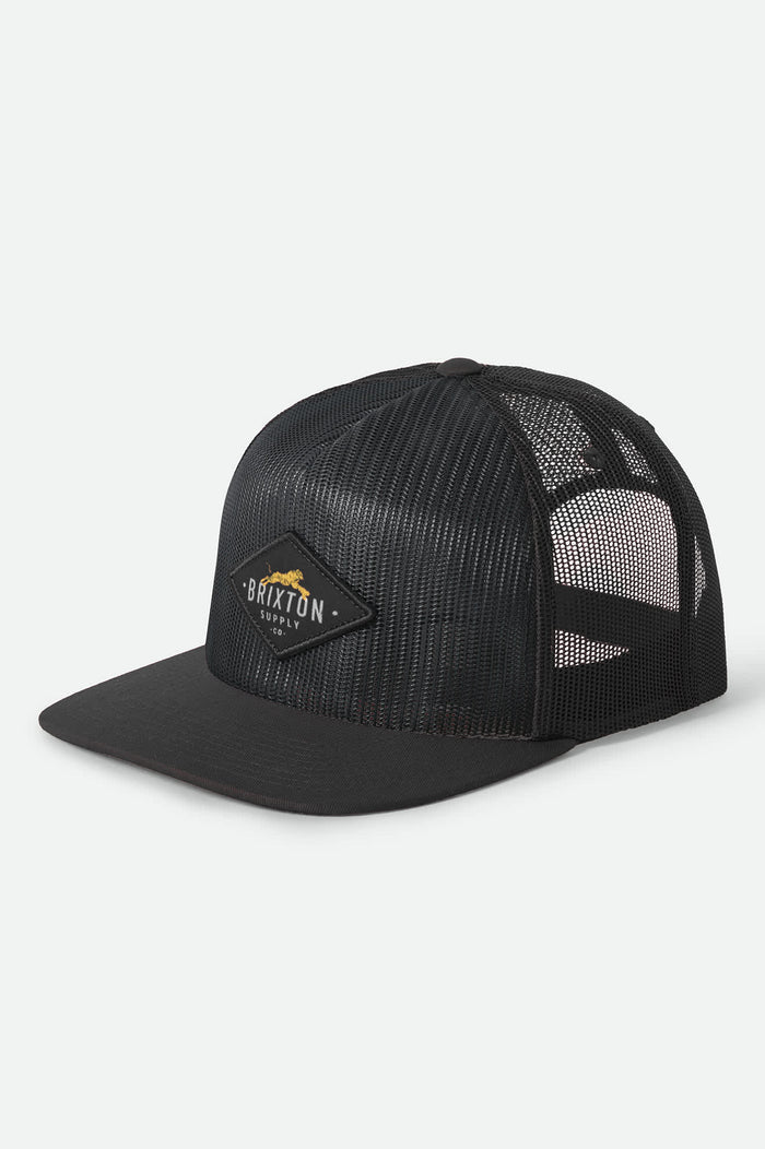 Unisex Leaper All Mesh Trucker Hat in the color Black/Black - Front Product Laydown Image