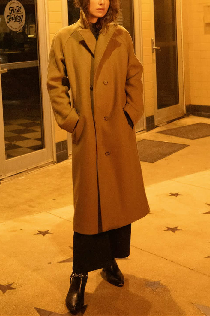 Women's Lennox Stretch Felted Coat in the color Khaki - Additional Fit image