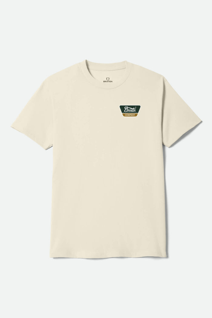 Men's Linwood Short Sleeve Shirt in the color Cream/Dark Green/Metal Bronze - Front Product View
