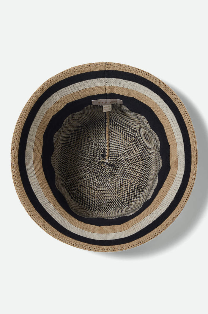 Women's Lisboa Knit Packable Bucket Hat in the color Black/Sand/Whitecap - Additional Laydown image