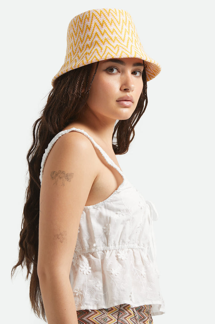 Women's Lisboa Knit Packable Bucket Hat in the color Multi Color Zigzag - Women's Side View